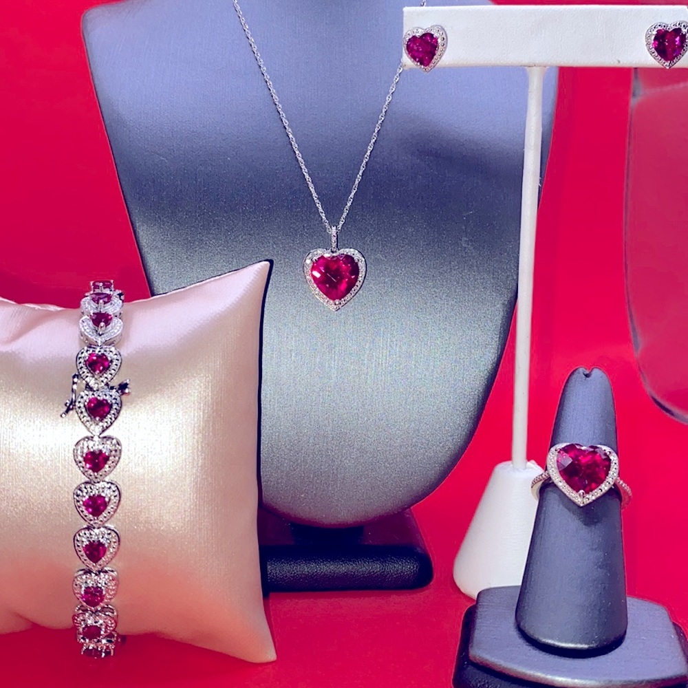 Shine By LeonRich 4 Piece Ruby Sapphire Heart Shaped Valentine’s Day Set For Her